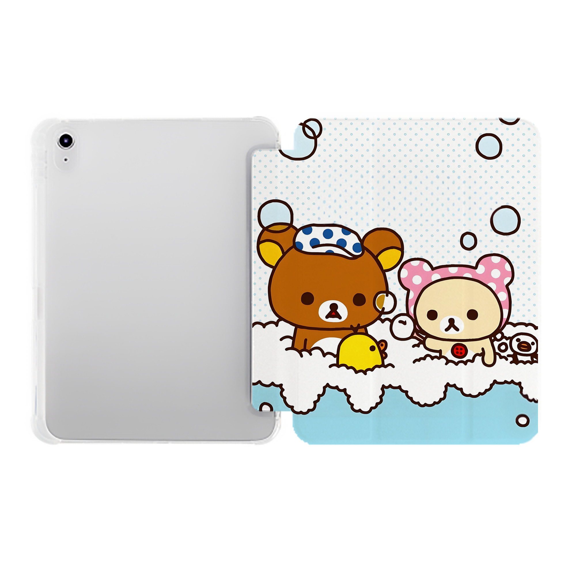 （画像用） リラックマ リラックマ キイロイトリ Rilakkuma Korilakkuma Kiiroitori IPad ケース ペン収納付き 三つ折りスタンド PUレザー×シリコン 対応機種9.5/10.5/10.9インチ